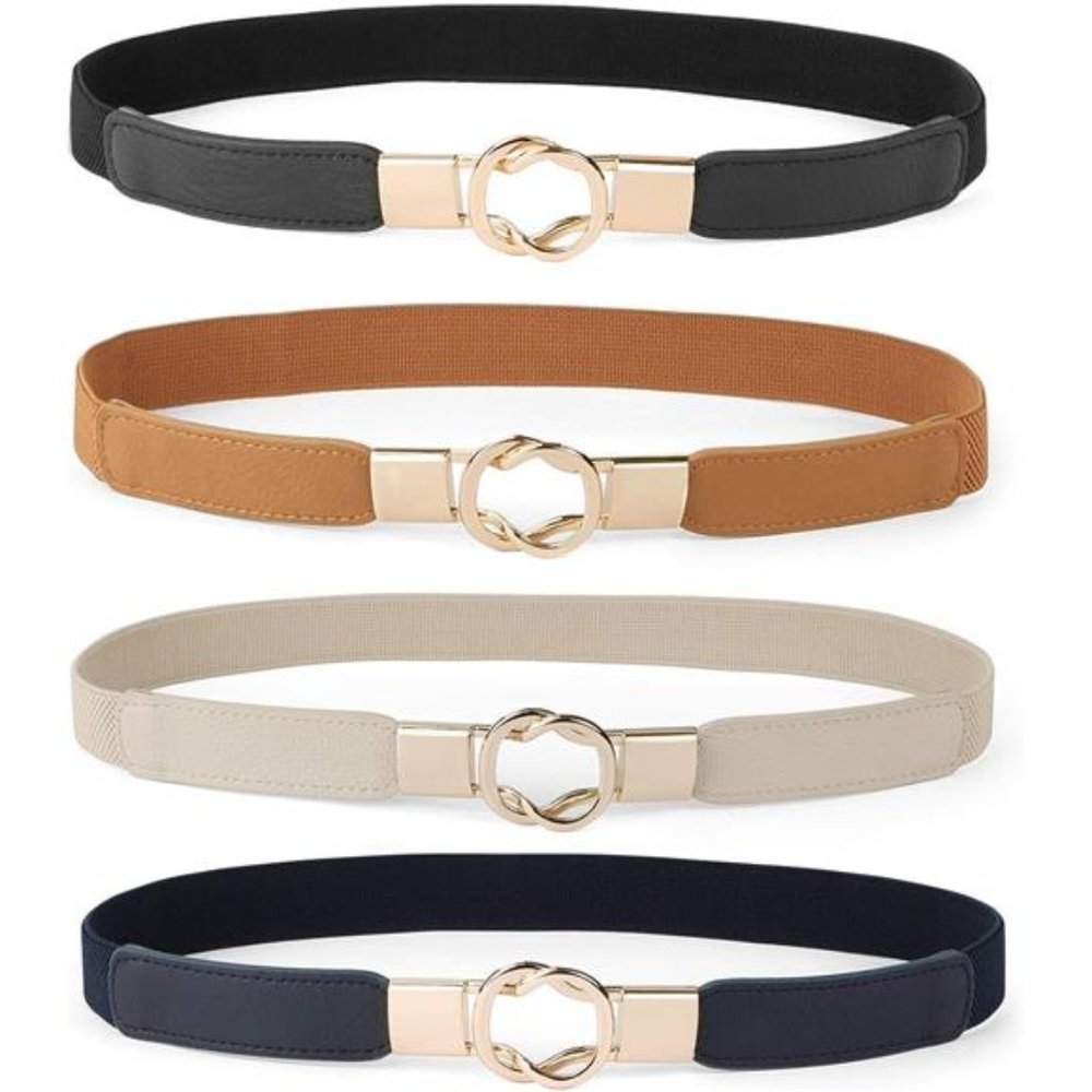 Women Skinny Belt for Dresses Retro Stretch Ladies Waist Belt Plus Size Set of 4
